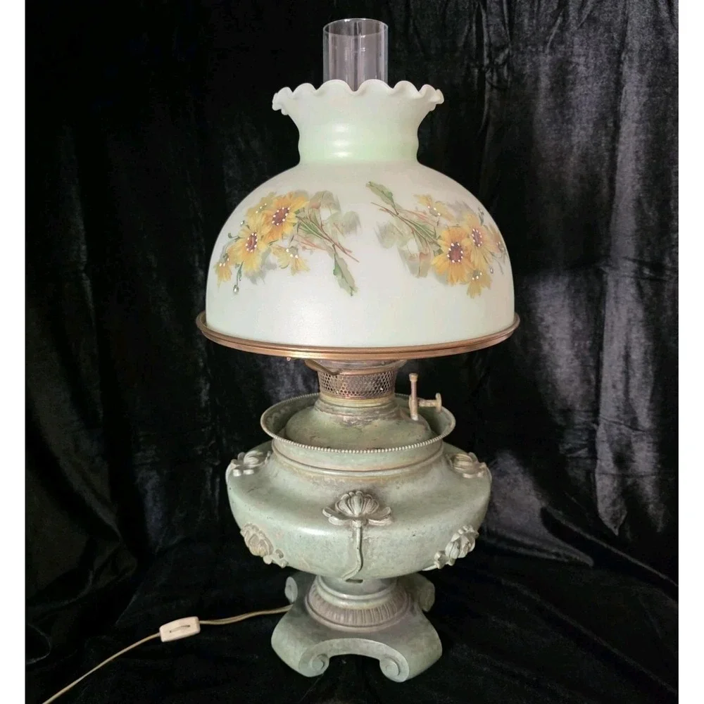 Antique Bradley & Hubbard GWTW Verdigris Parlor Lamp‎ Electric Converted Floral